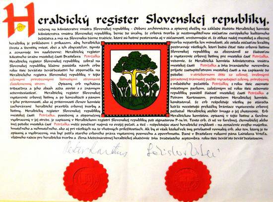 Heraldický register Slovenskej republiky - erb mestskej časti Bratislava-Petržalka